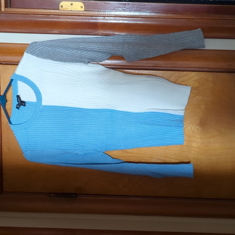 INC Colorblock Light Blue/Gray/ Ivory Sweater